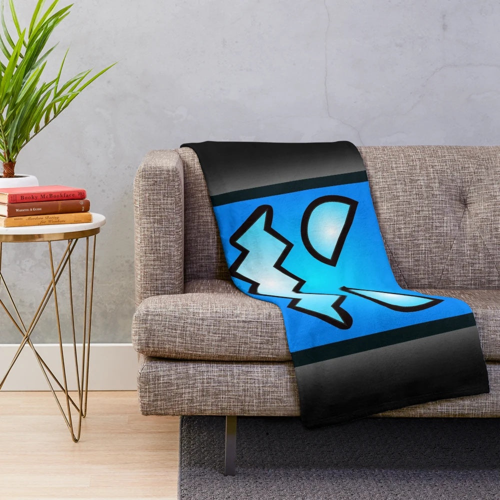 Geometry Dash inspired plush blanket with geometric patterns