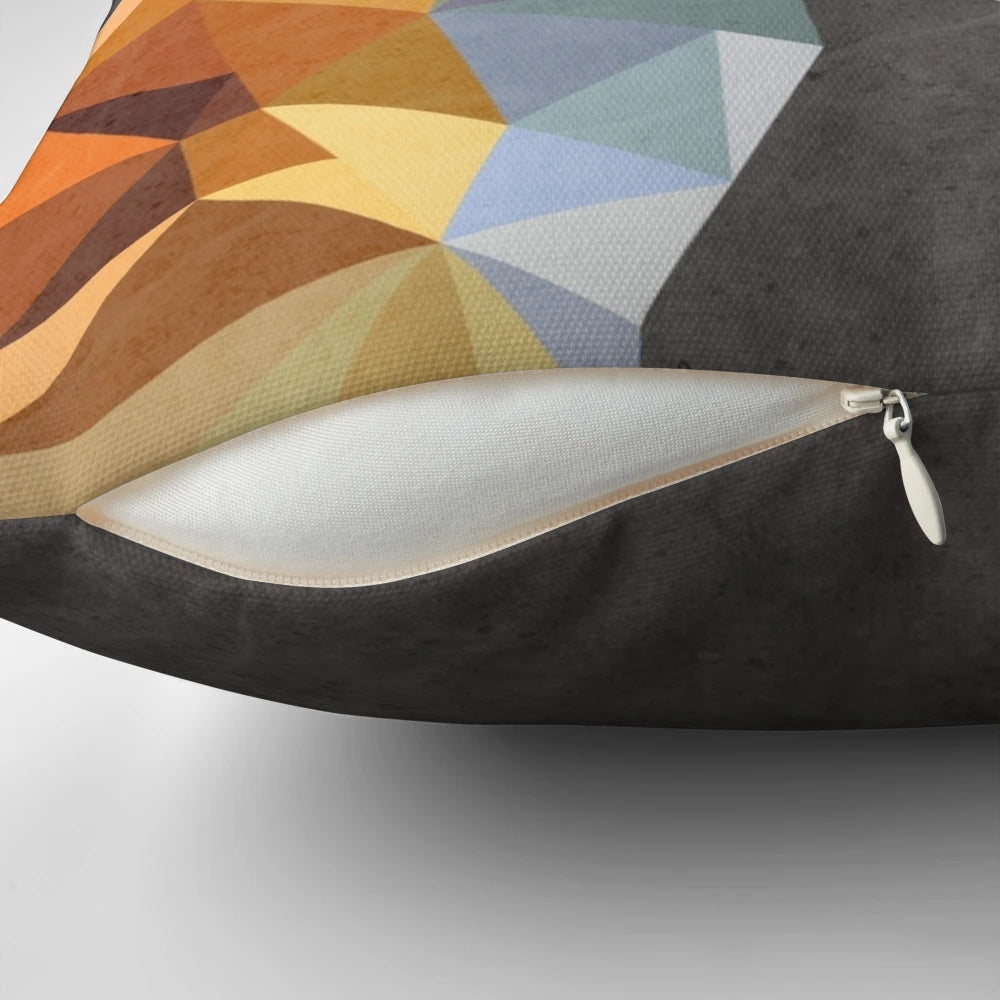 Geometric fox-themed throw pillow in orange and white colors