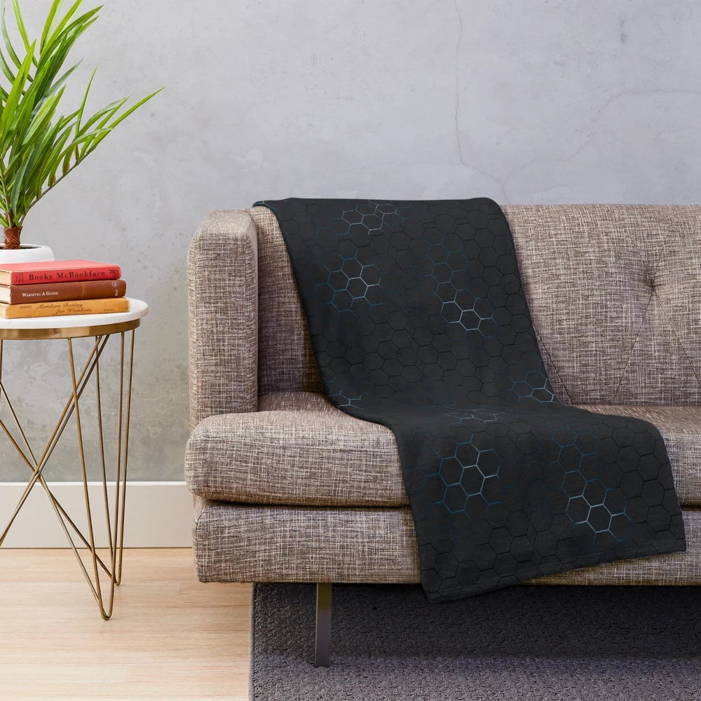 Geometric futuristic plush blanket with a cool sci-fi design