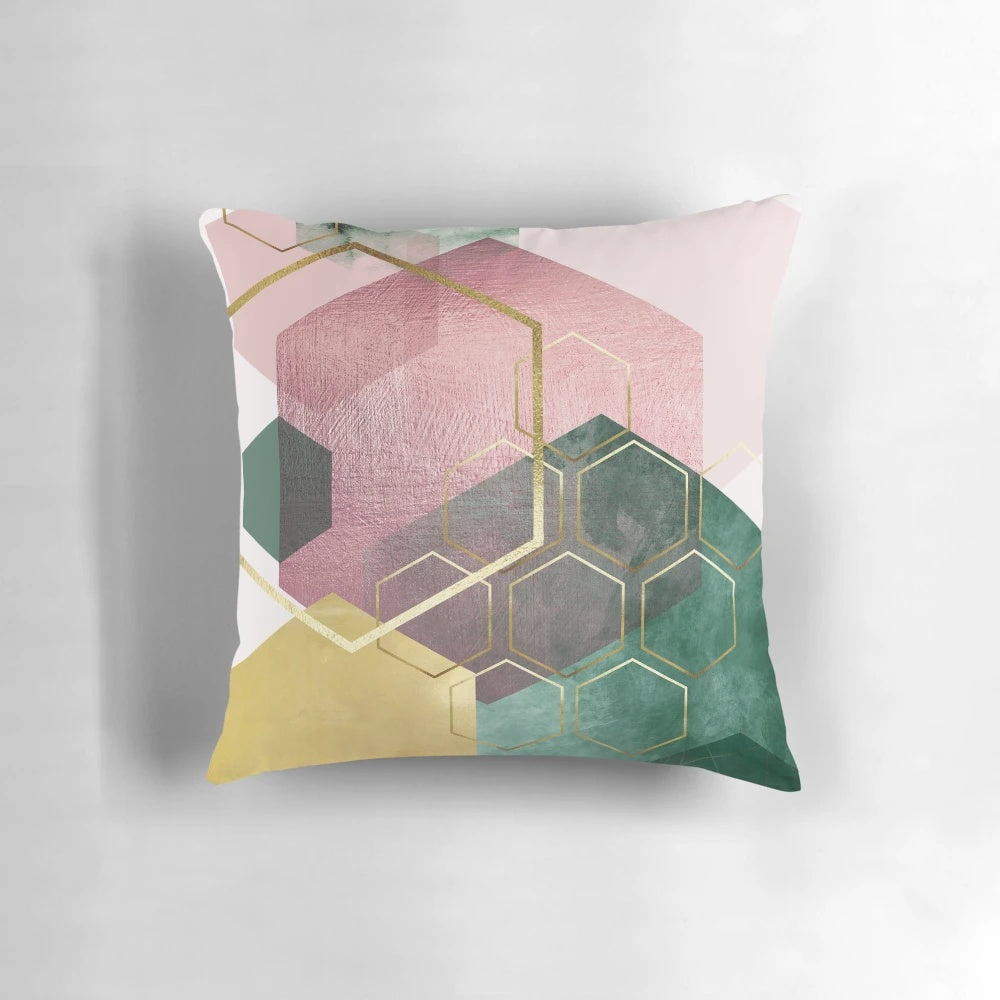Emerald green and pastel pink geometric pattern accent pillow