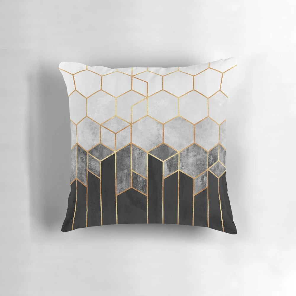 Charcoal grey hexagon pattern decorative pillow for modern home decor