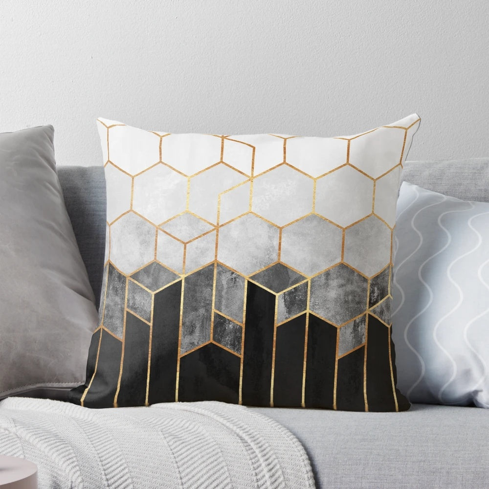Charcoal grey hexagon pattern decorative pillow for modern home decor