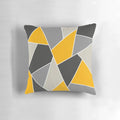 Geometric line mustard grey design pillow with a modern mosaic pattern.