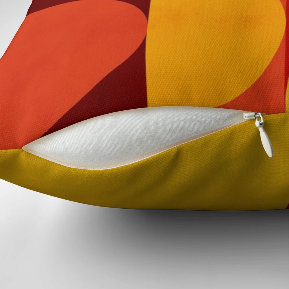 Geometric mid-century inspired wall art pillow with circular and semicircular shapes