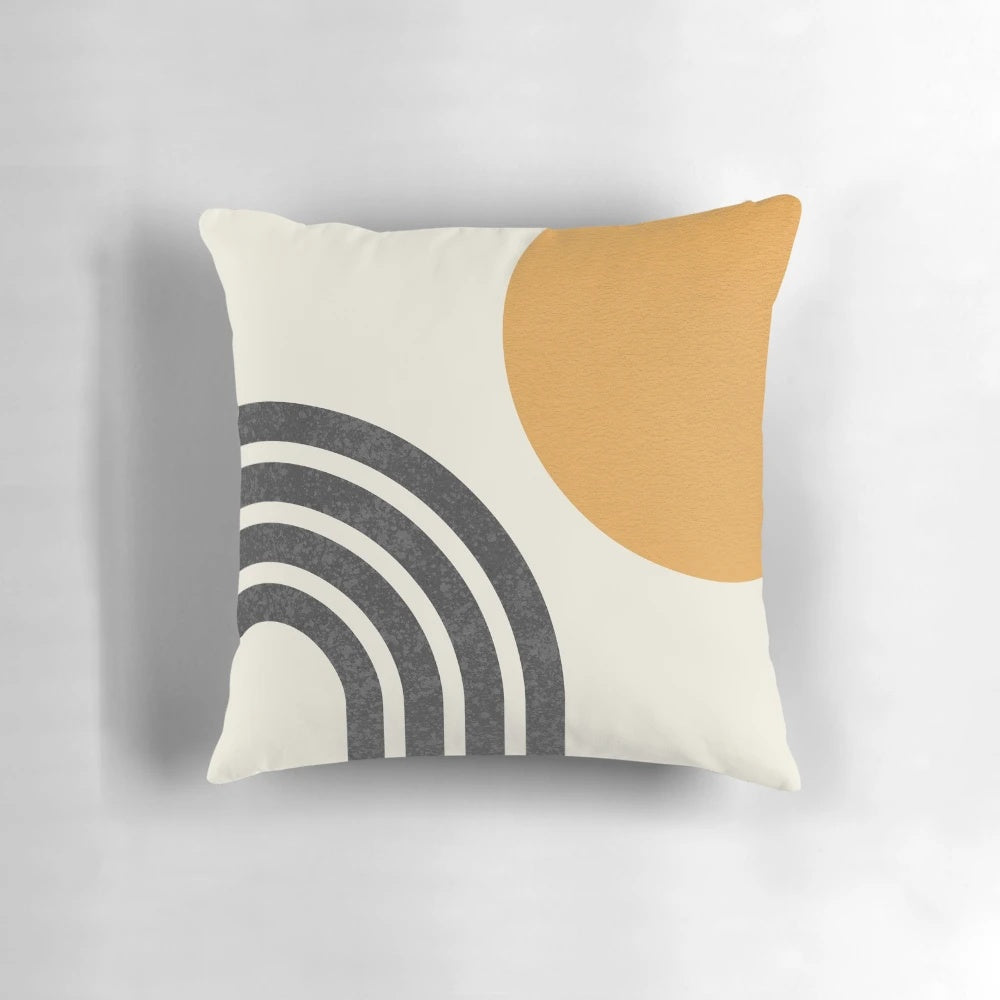 Geometric mid-century modern sun and rainbow boho throw pillow