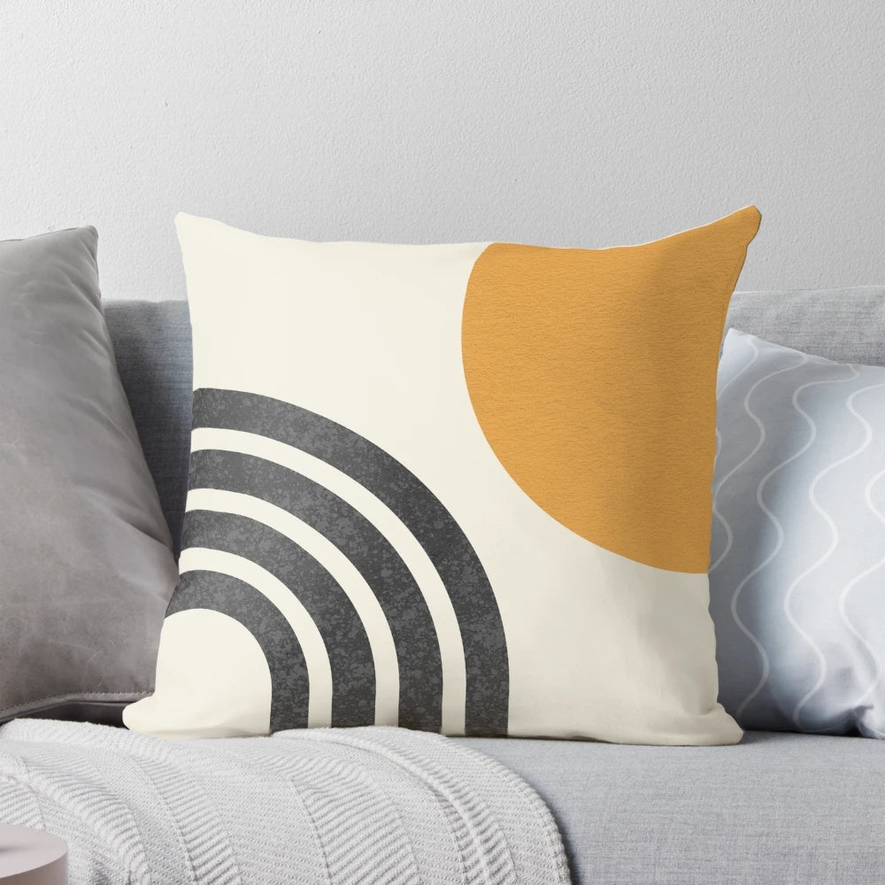 Geometric mid-century modern sun and rainbow boho throw pillow
