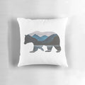 Geometric mountain bear pillow design featuring a bear illustration in the Canadian Rockies landscape.