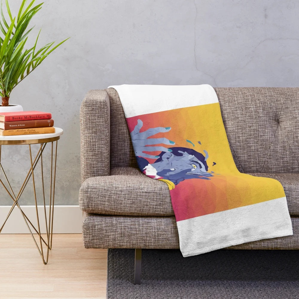 Plush blanket with a low poly, geometric abstract design inspired by the album cover for 'Get To Heaven' by the band Everything Everything