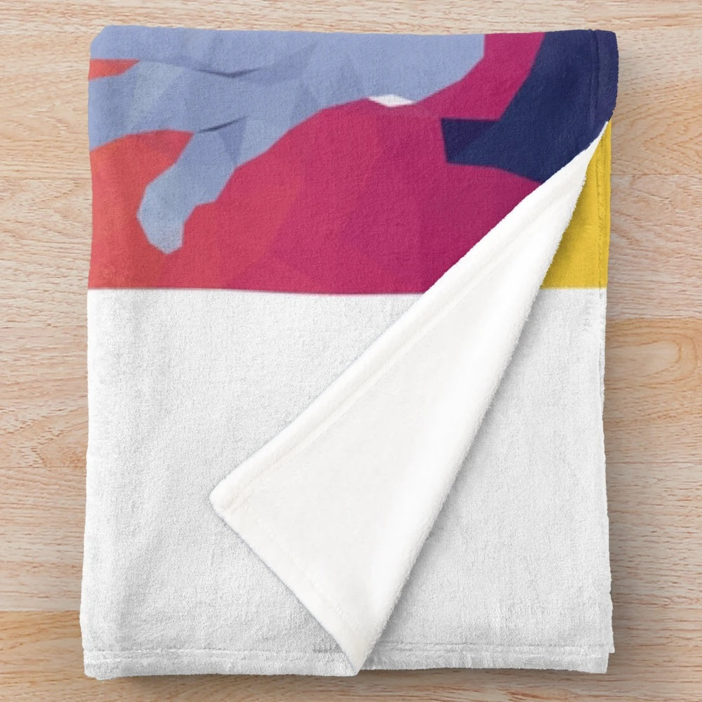 Plush blanket with a low poly, geometric abstract design inspired by the album cover for 'Get To Heaven' by the band Everything Everything