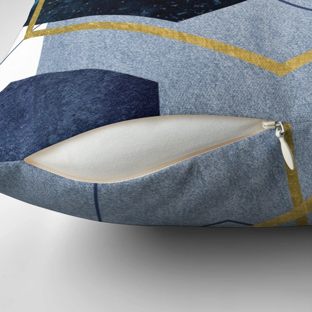 Navy and gold geometric pattern decorative throw pillow