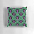 Geometric pattern keyhole arch green pillow with film and hotel influences