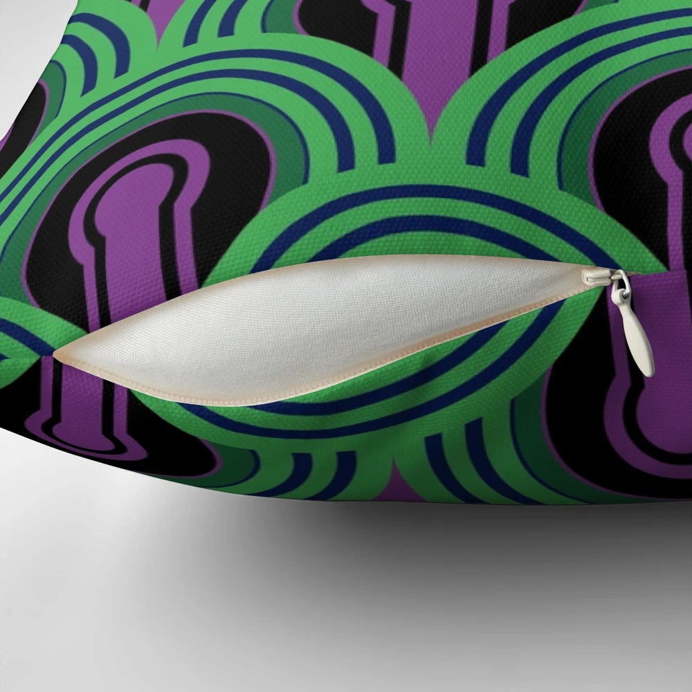 Geometric pattern keyhole arch green pillow with film and hotel influences