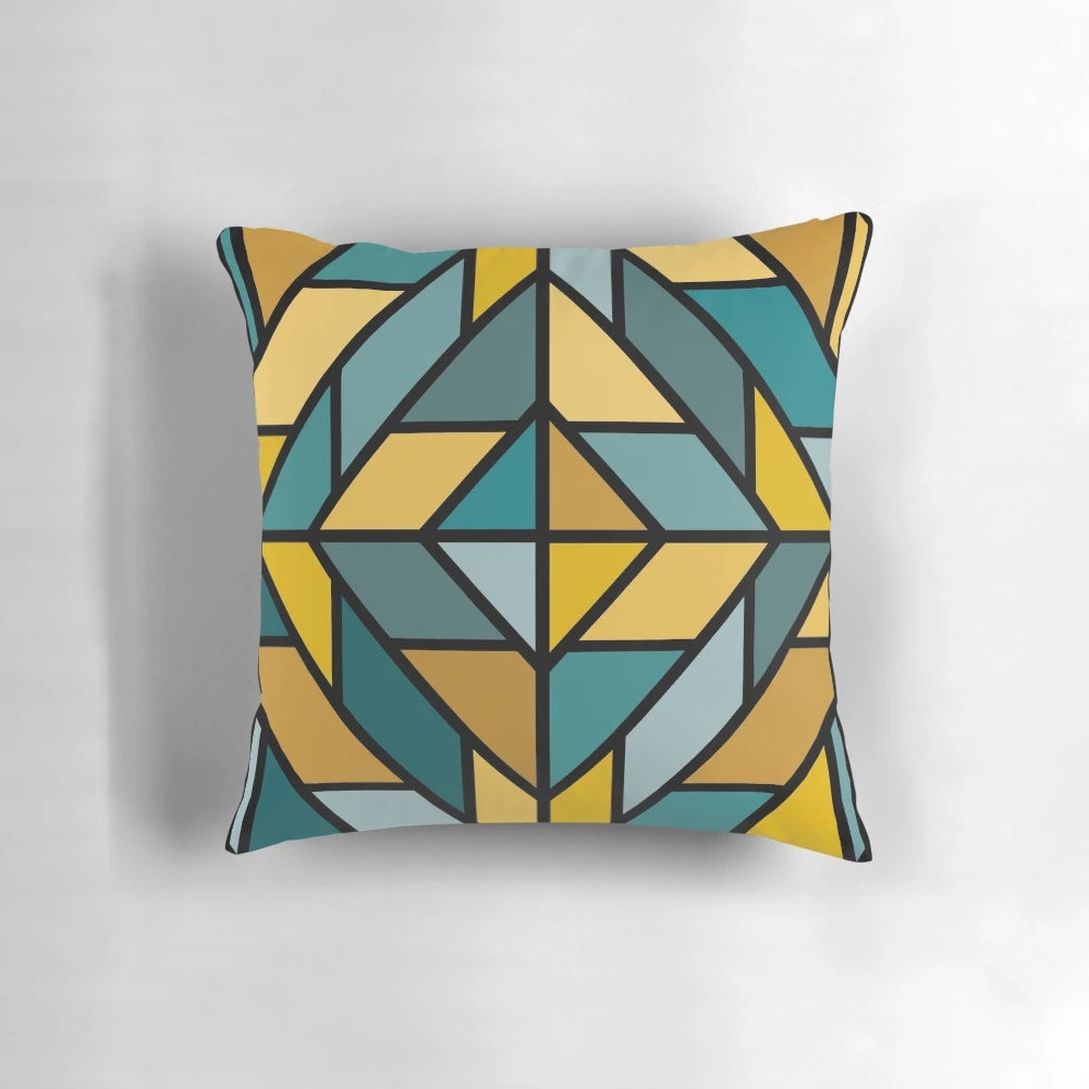 Geometric pattern mustard yellow and teal tiles decorative throw pillow