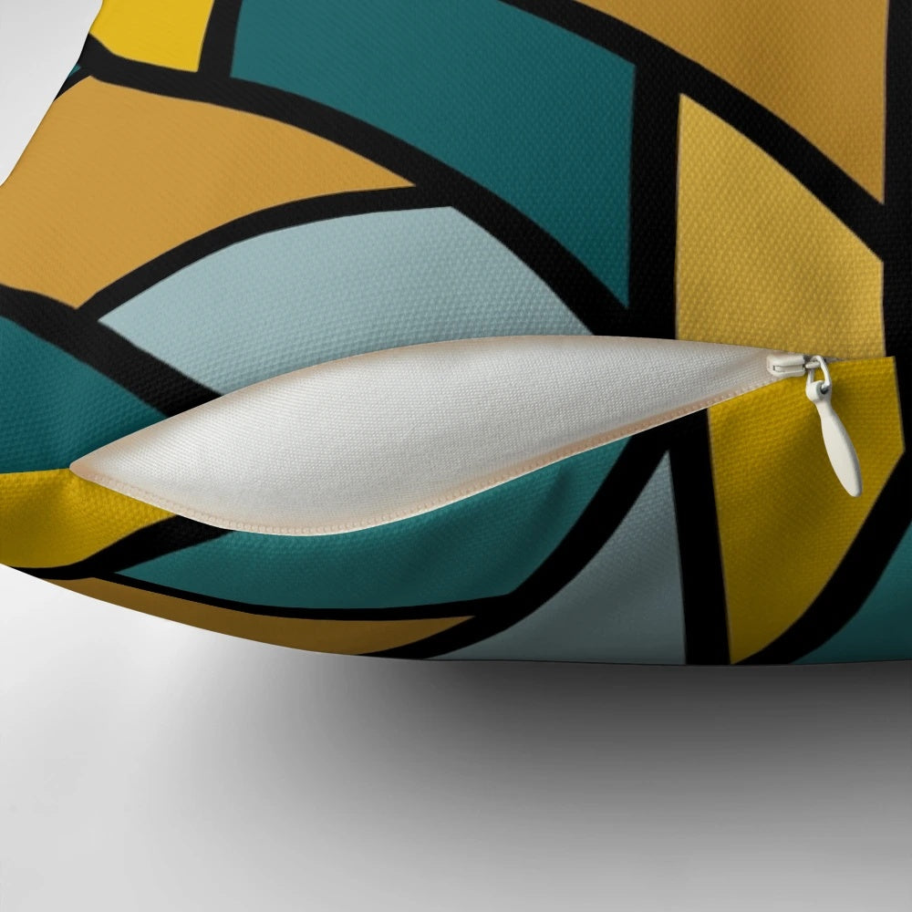 Geometric pattern mustard yellow and teal tiles decorative throw pillow