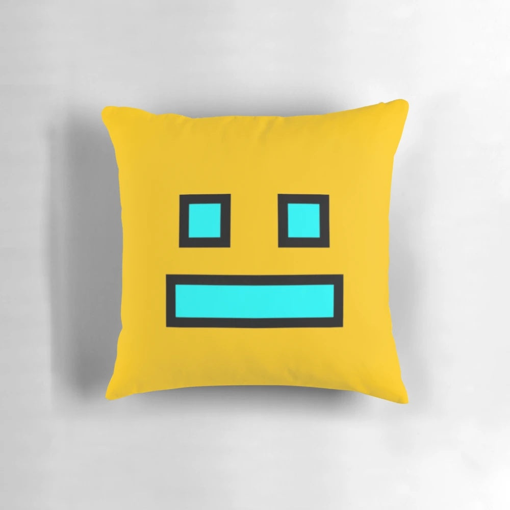 Geometry Dash-inspired decorative throw pillow with geometric patterns