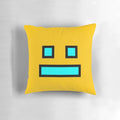 Geometry Dash-inspired decorative throw pillow with geometric patterns