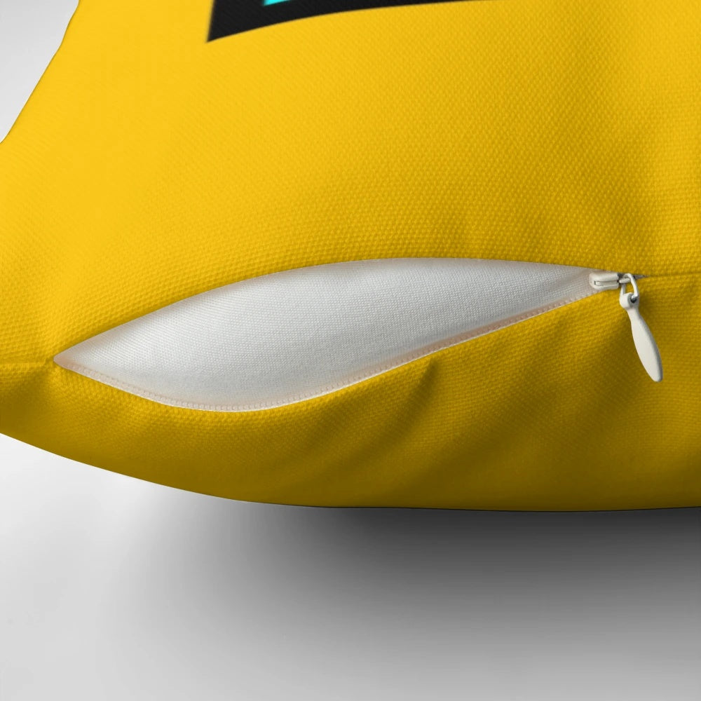 Geometry Dash-inspired decorative throw pillow with geometric patterns