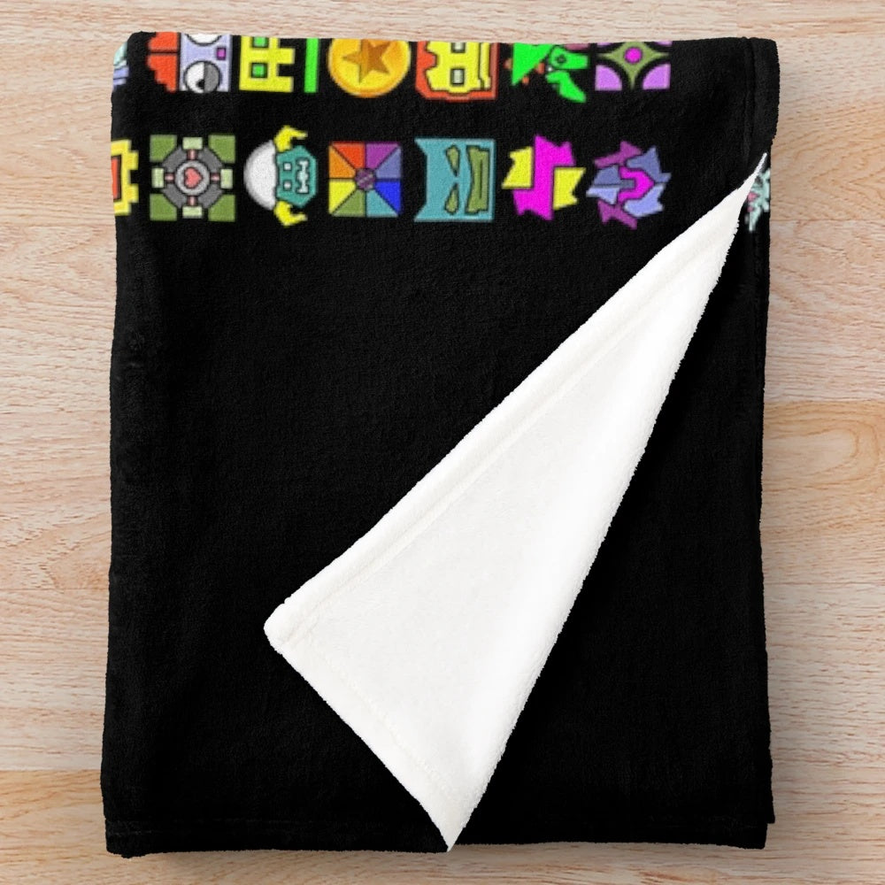 Cozy Geometry Dash themed plush blanket