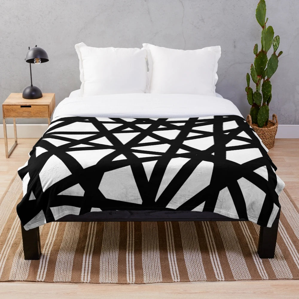 Black and white geometric pattern plush blanket