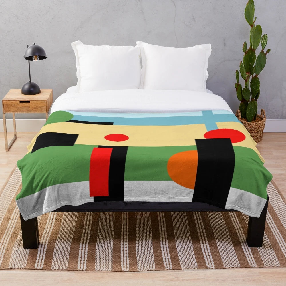 Geometric plush blanket featuring a design inspired by Brian Eno's album "Another Green World