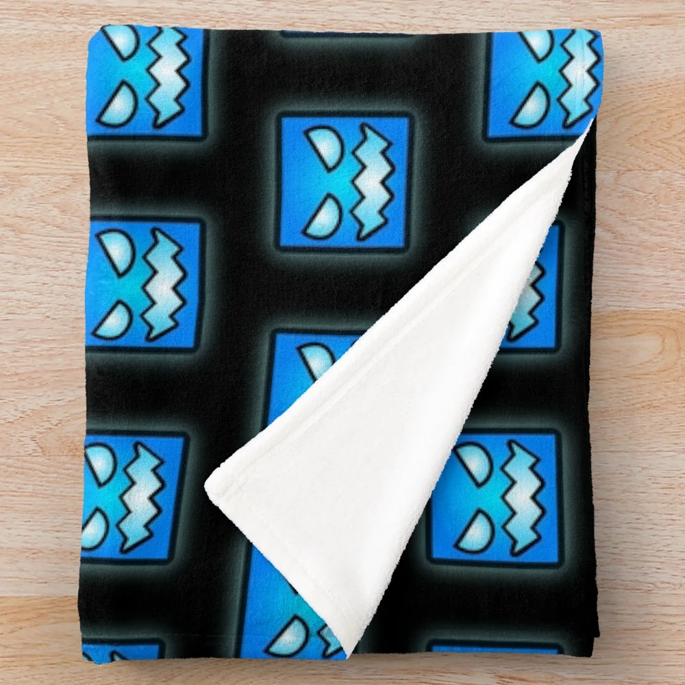 Geometry Dash-inspired plush blanket with geometric patterns