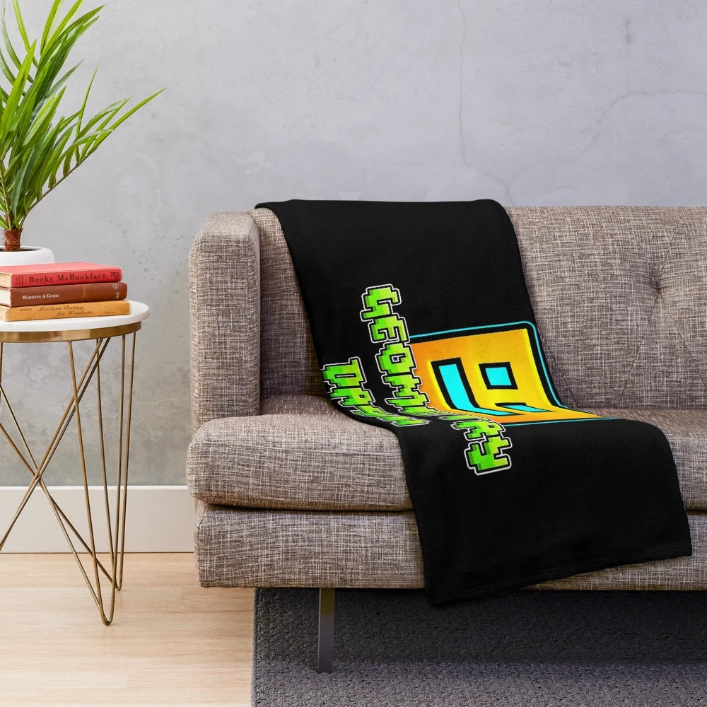 Geometry Dash-inspired plush blanket with geometric designs