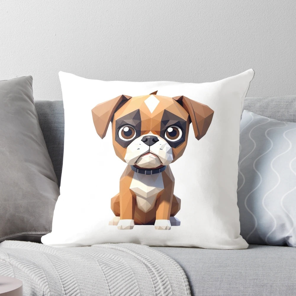 Charming geometric rottweiler artwork printed on a decorative throw pillow