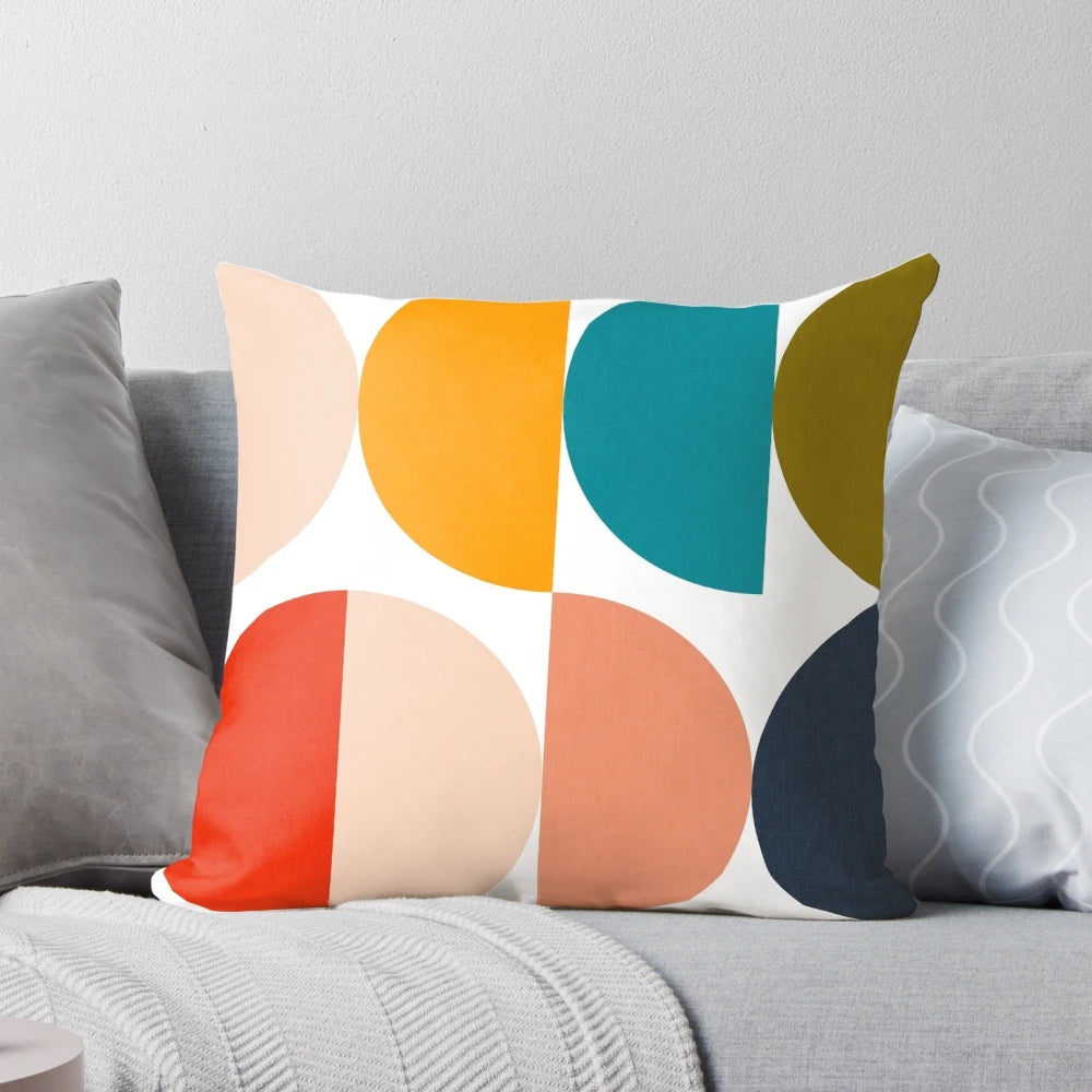 Geometric semicircle patterned mid century modern style throw pillows