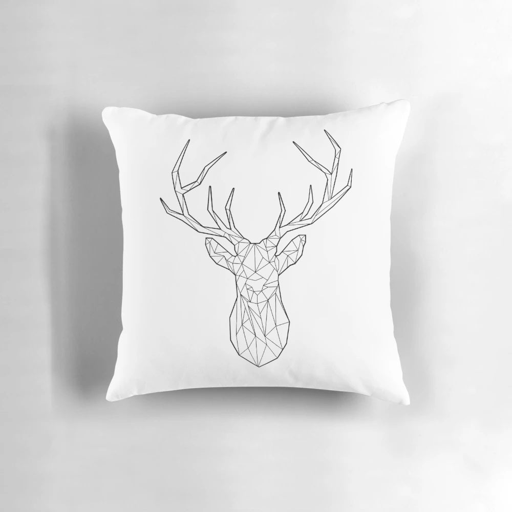 Stylized geometric stag deer head wall art in white