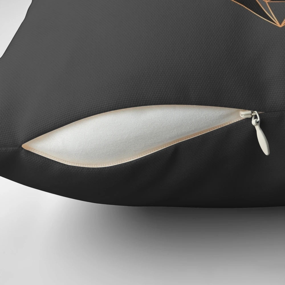 Geometric staggered deer head design pillow with metallic and polygon elements