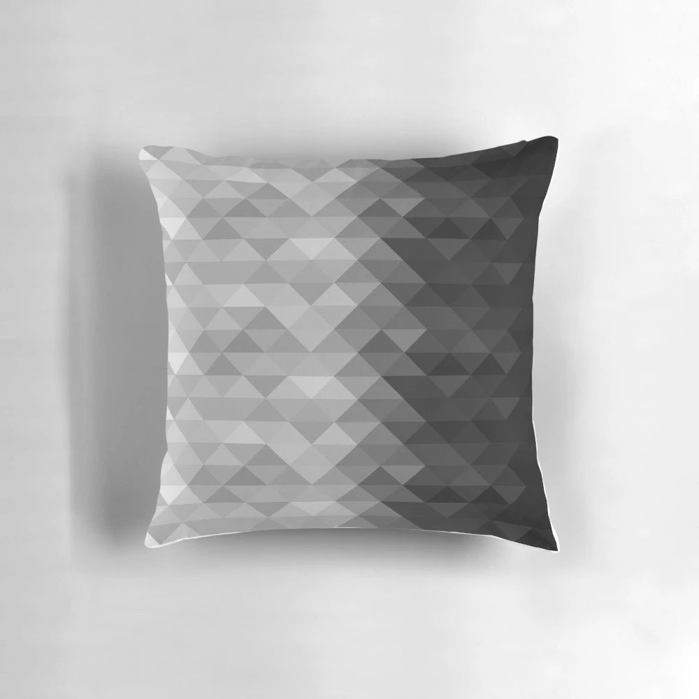 Grayscale geometric triangle and square pattern pillow
