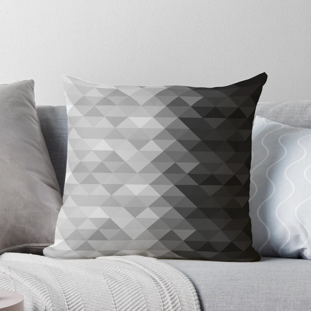 Grayscale geometric triangle and square pattern pillow