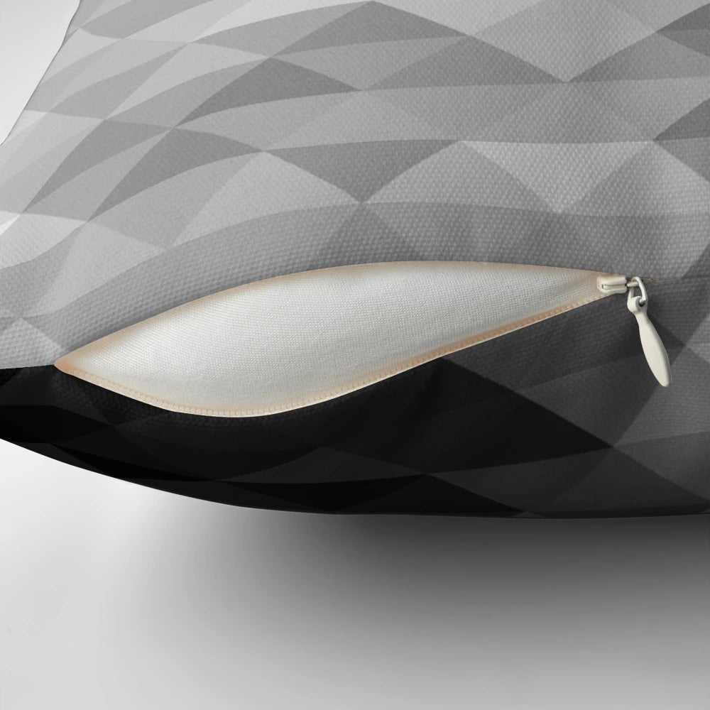 Grayscale geometric triangle and square pattern pillow