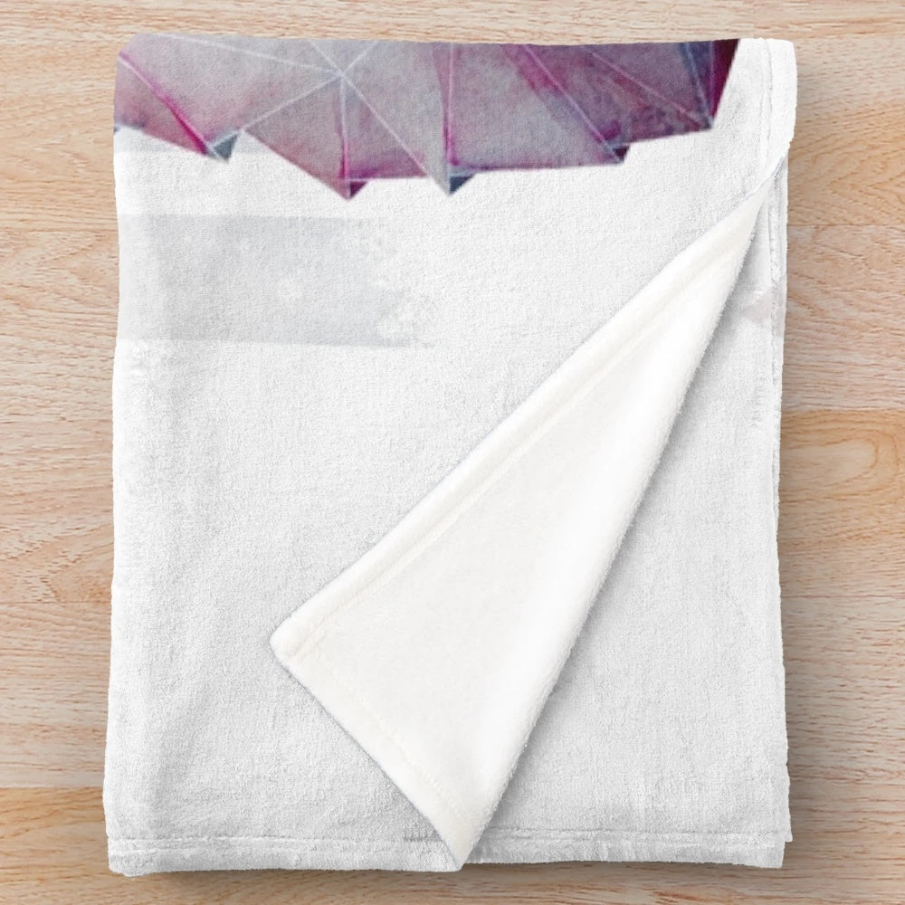 Geometric watercolor design of a fox in a snowy forest on a soft, plush blanket