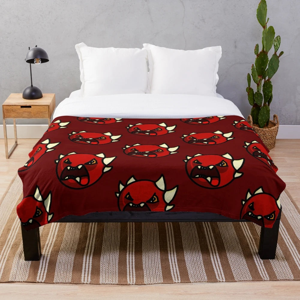 Geometry Dash themed plush blanket featuring an extreme demon design