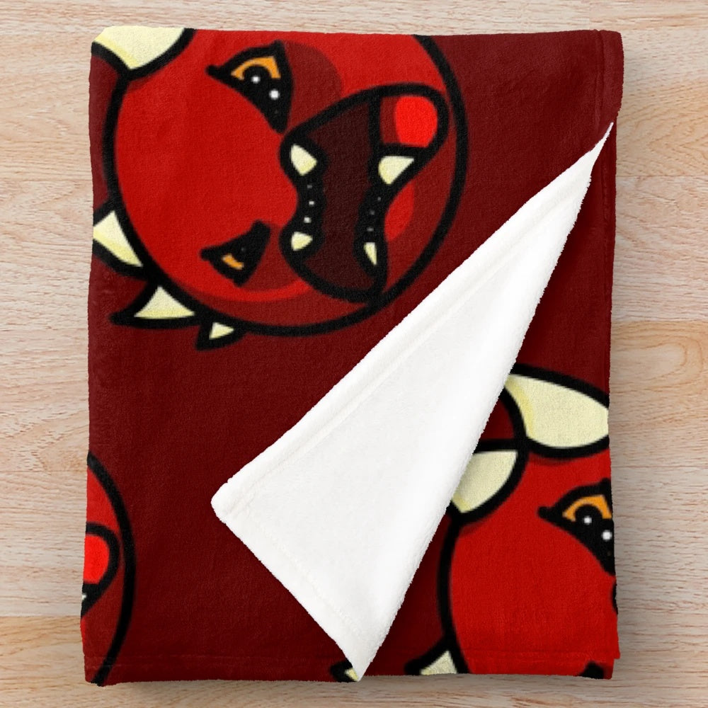 Geometry Dash themed plush blanket featuring an extreme demon design