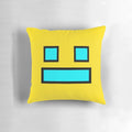 Geometry Dash inspired gaming pillow with a humorous design