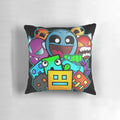 Geometric Dash-themed throw pillow with angular patterns and shapes