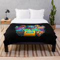 Geometry Dash-inspired plush blanket with geometric pattern