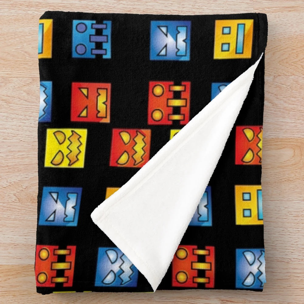 Geometry Dash themed plush blanket with geometric design