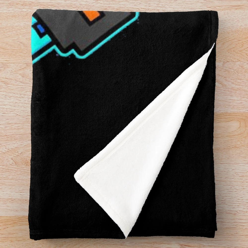 Geometry Dash-inspired plush blanket with geometric pattern