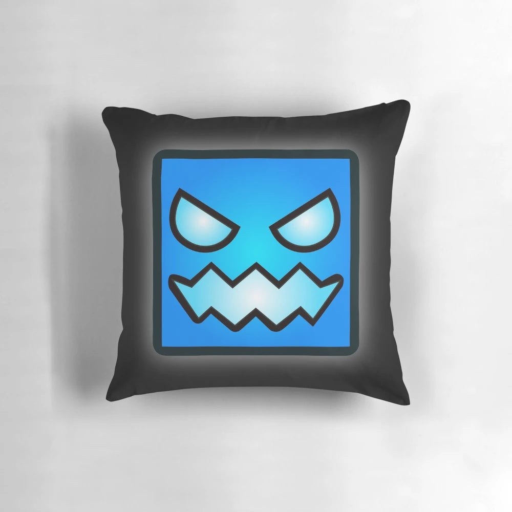 Geometry Dash themed pillow with a colorful geometric design, perfect for video game enthusiasts.