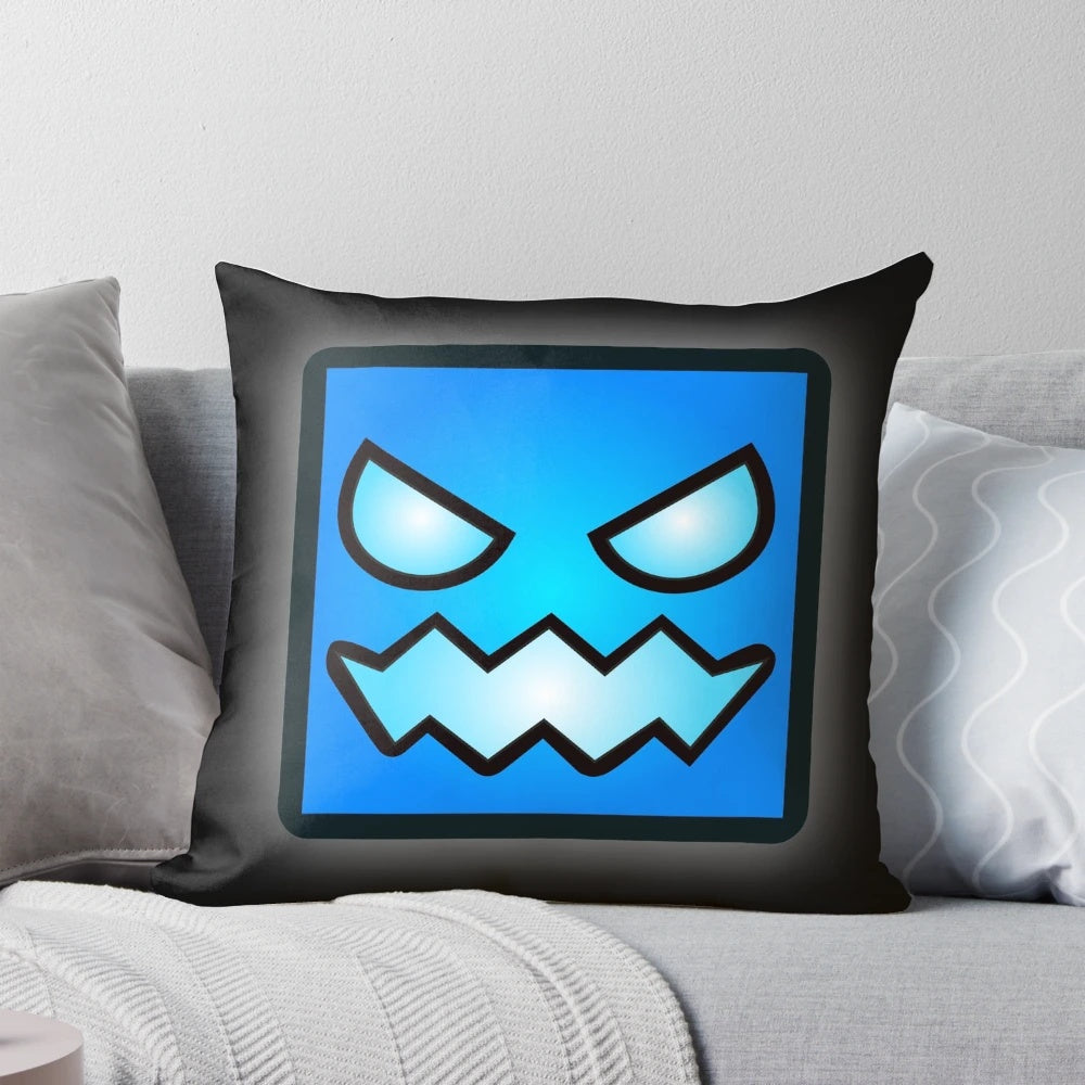 Geometry Dash themed pillow with a colorful geometric design, perfect for video game enthusiasts.
