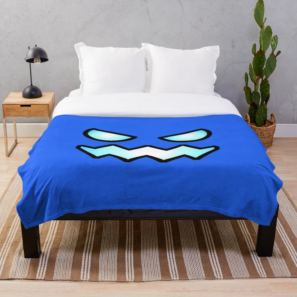 Geometry Dash Inspired Plush Blanket with Geometric Patterns and Angry Face Design