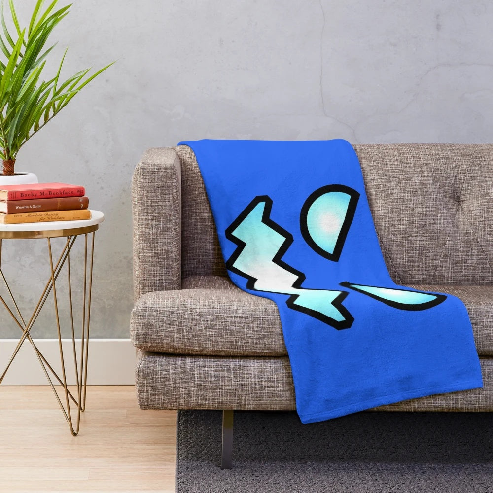 Geometry Dash Inspired Plush Blanket with Geometric Patterns and Angry Face Design