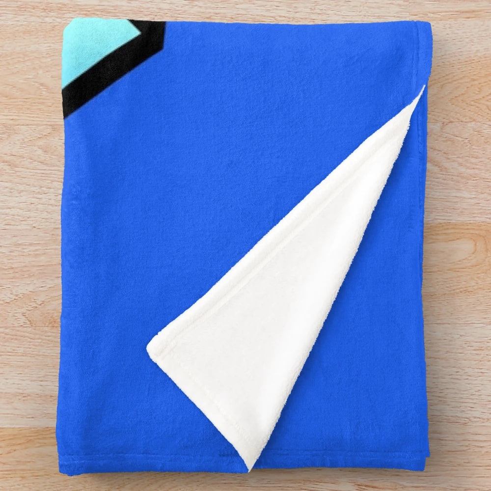 Geometry Dash Inspired Plush Blanket with Geometric Patterns and Angry Face Design