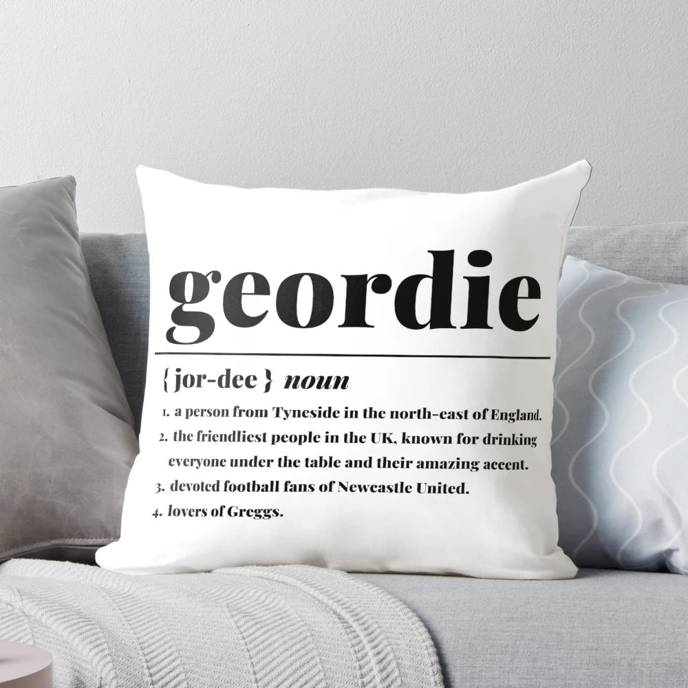 "Geordie" Newcastle United FC fan pillow with the city's iconic landmarks and Geordie sayings