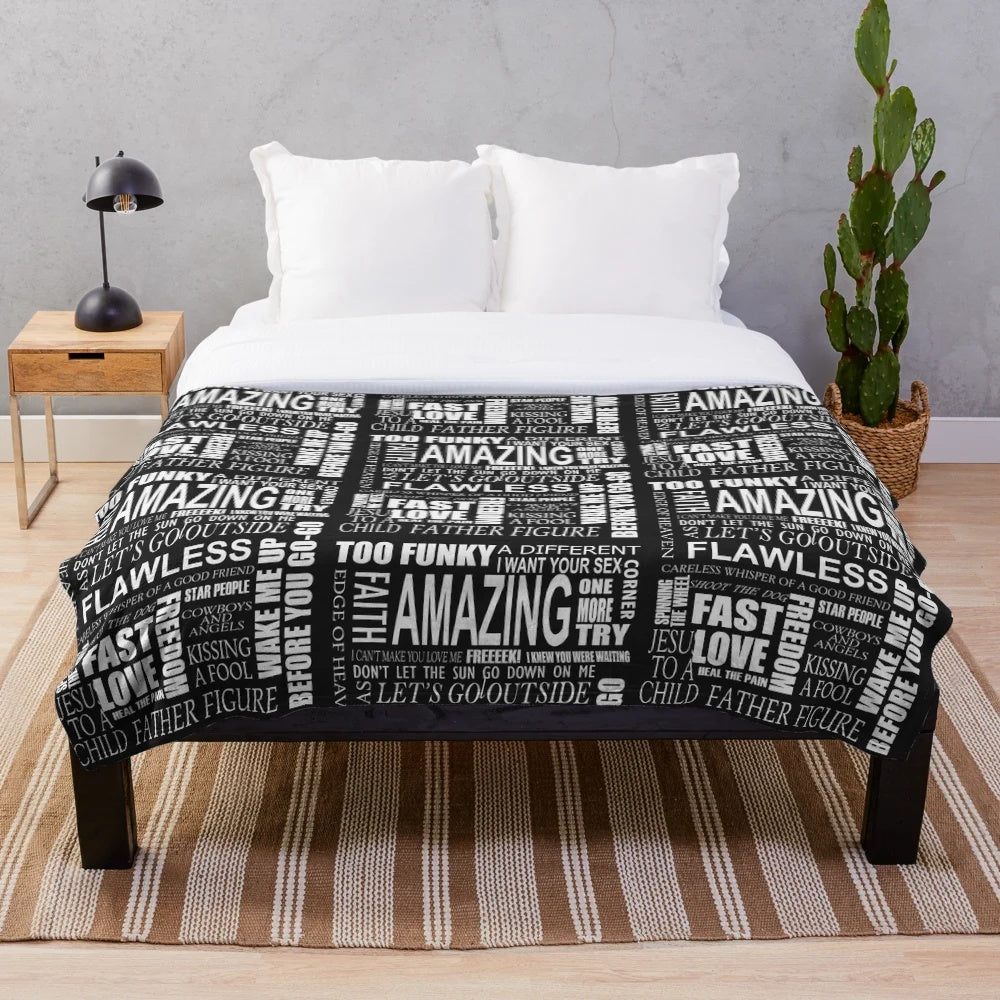 George Michael inspired plush blanket with lyrics and song titles