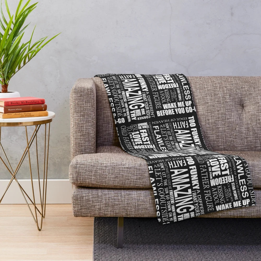George Michael inspired plush blanket with lyrics and song titles