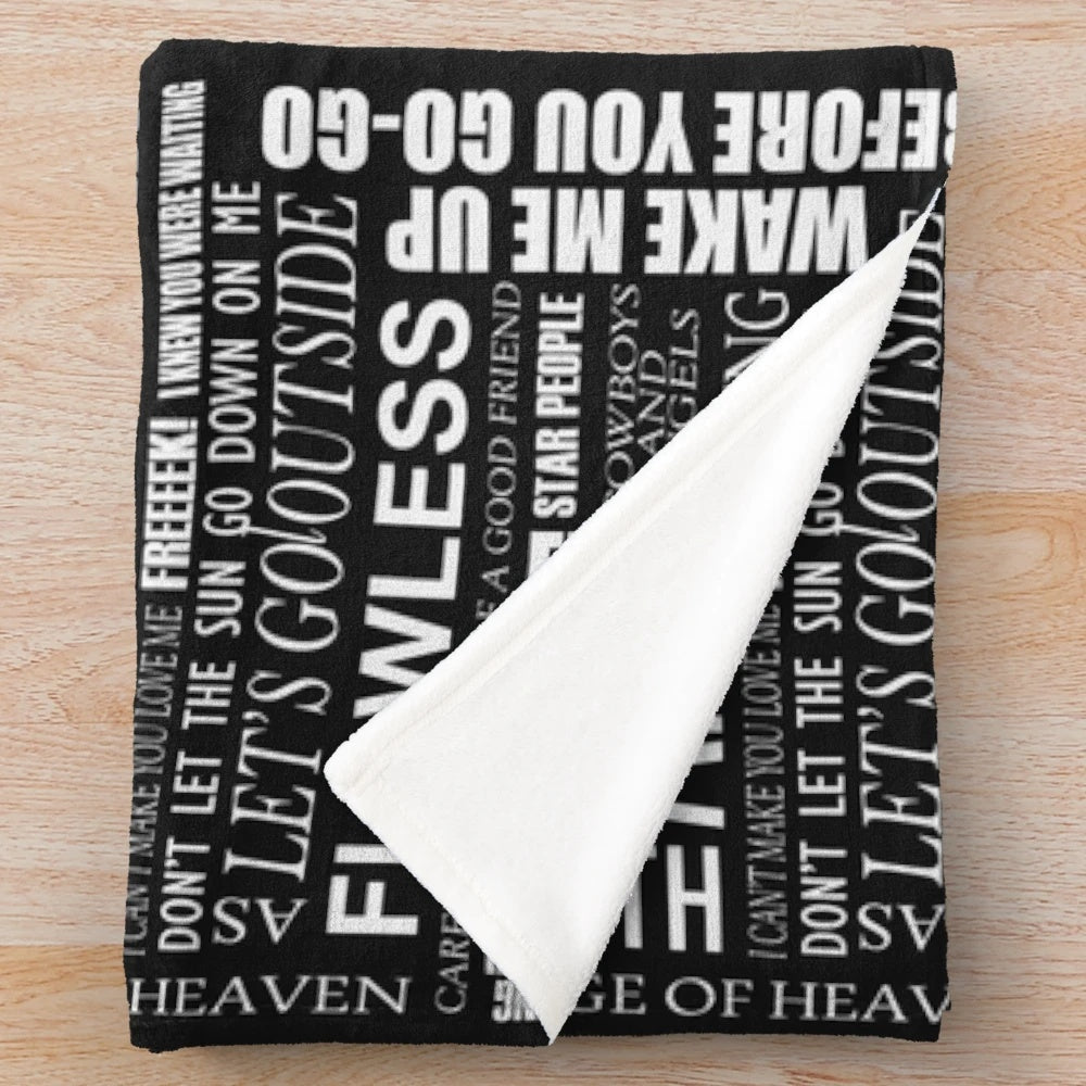 George Michael inspired plush blanket with lyrics and song titles